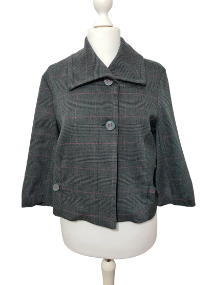 Caban court à carreaux gris Jacqueline Riu Y2K T.44 (manches 3/4)