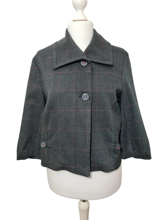 Caban court à carreaux gris Jacqueline Riu Y2K T.44 (manches 3/4)