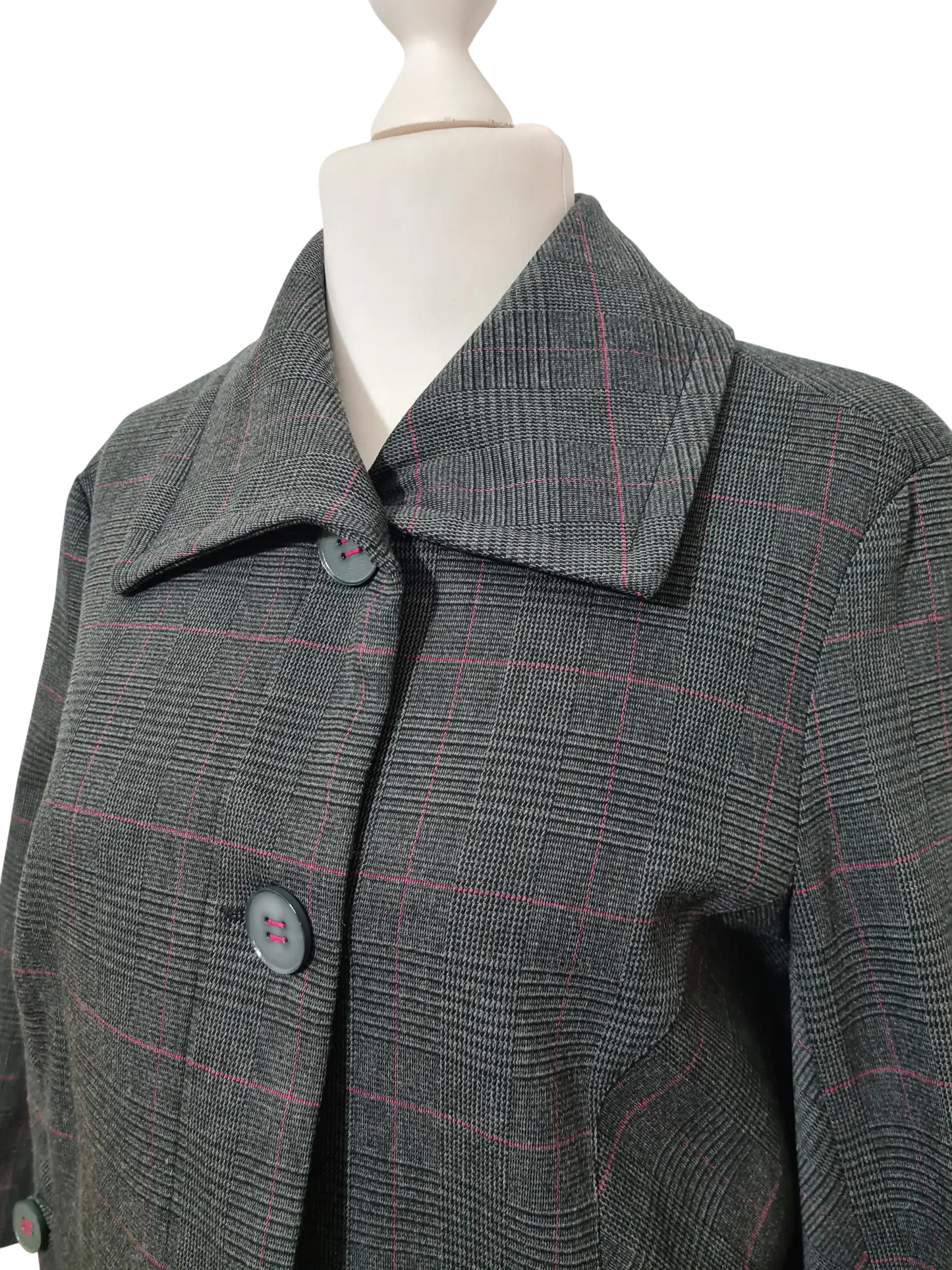 Caban court à carreaux gris Jacqueline Riu Y2K T.44 (manches 3/4)