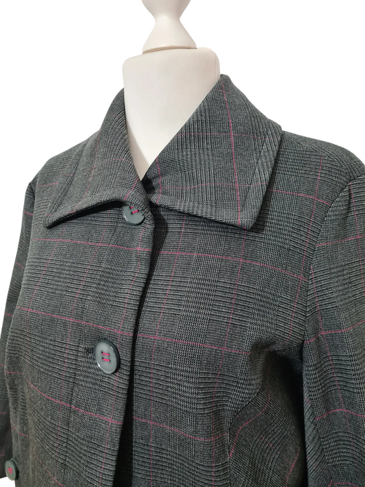 Caban court à carreaux gris Jacqueline Riu Y2K T.44 (manches 3/4)