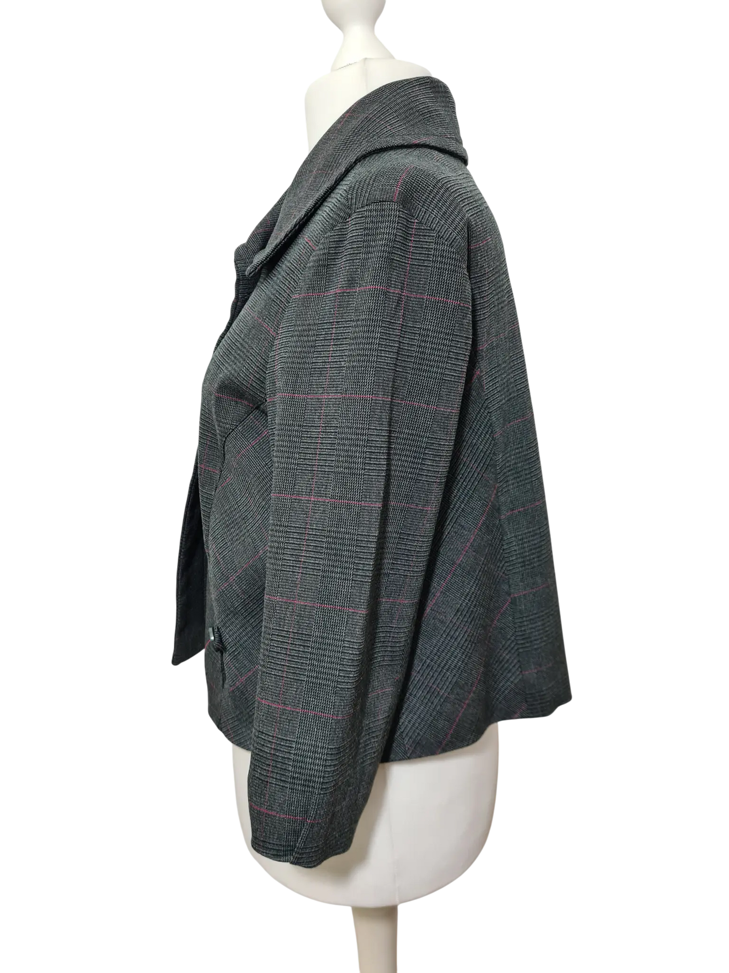 Caban court à carreaux gris Jacqueline Riu Y2K T.44 (manches 3/4)