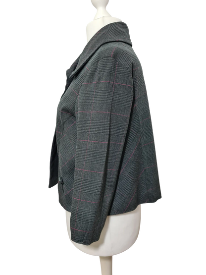 Caban court à carreaux gris Jacqueline Riu Y2K T.44 (manches 3/4)
