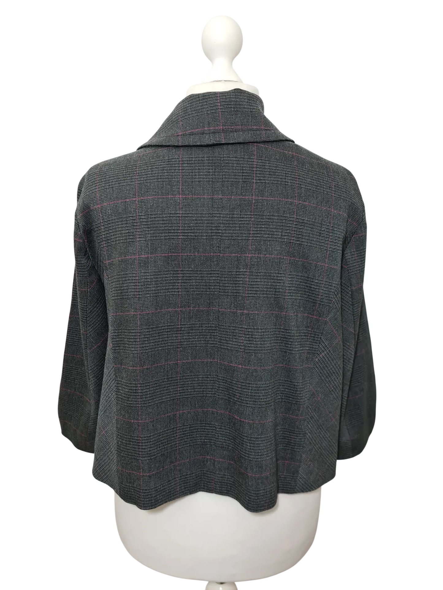 Caban court à carreaux gris Jacqueline Riu Y2K T.44 (manches 3/4)