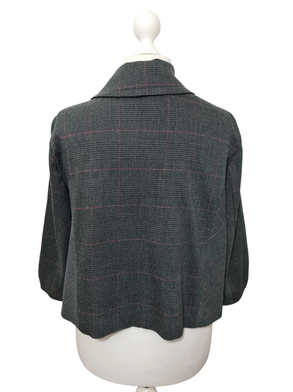 Caban court à carreaux gris Jacqueline Riu Y2K T.44 (manches 3/4)
