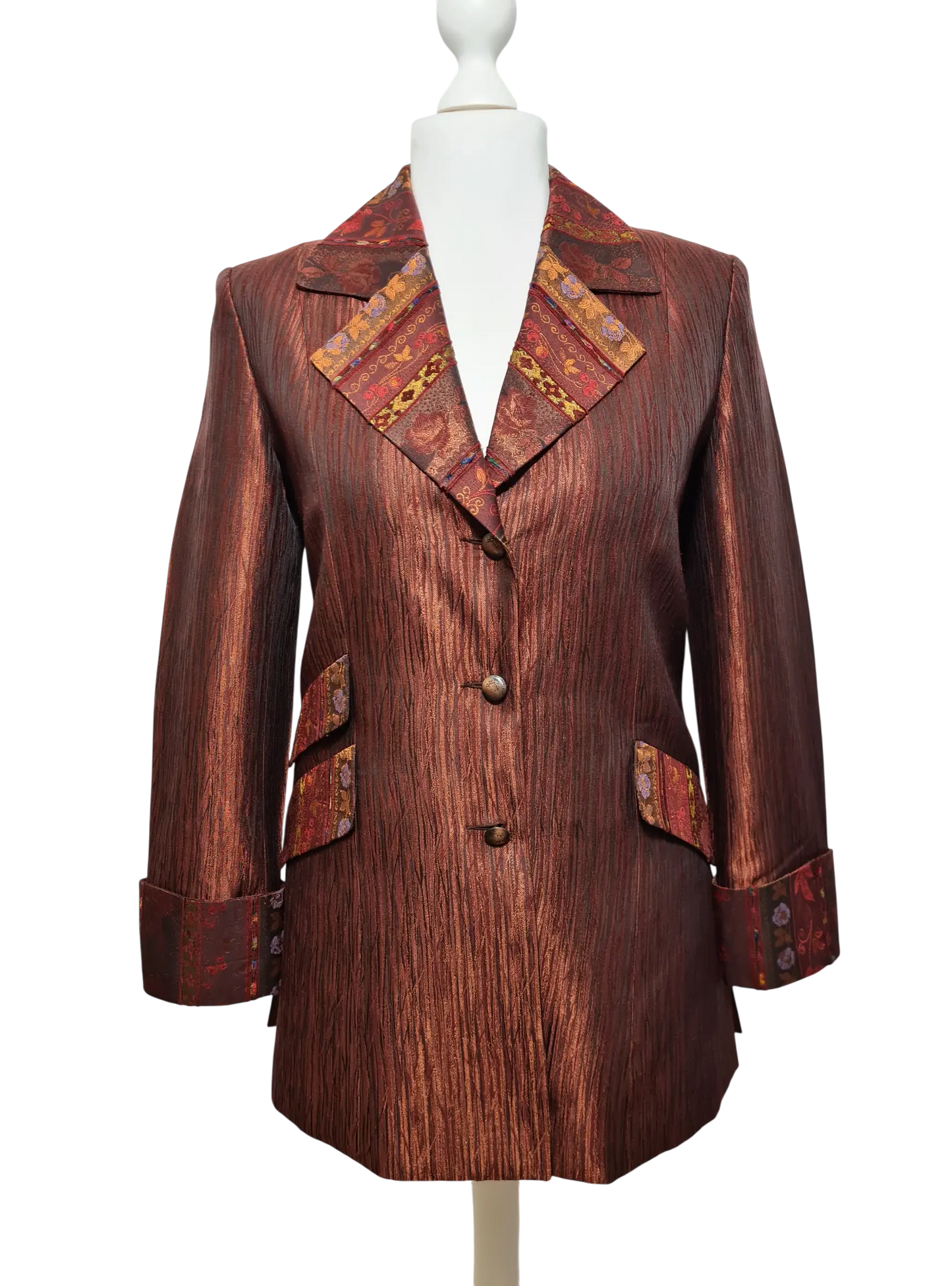 Veste longue Un Jour Ailleurs Paris T.40 marron brocard vintage chic