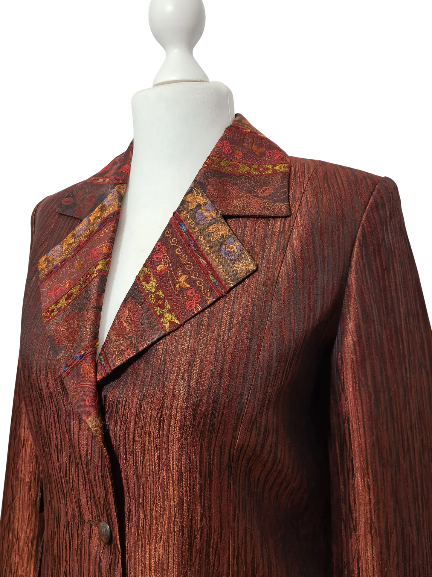 Veste longue Un Jour Ailleurs Paris T.40 marron brocard vintage chic