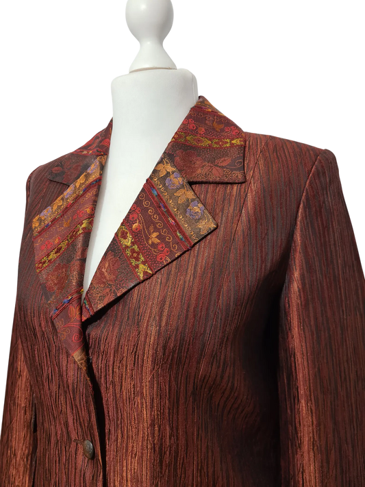 Veste longue Un Jour Ailleurs Paris T.40 marron brocard vintage chic