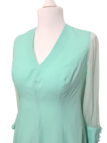 Robe longue vert d’eau faite main vintage 70s manches mousseline T.40-42