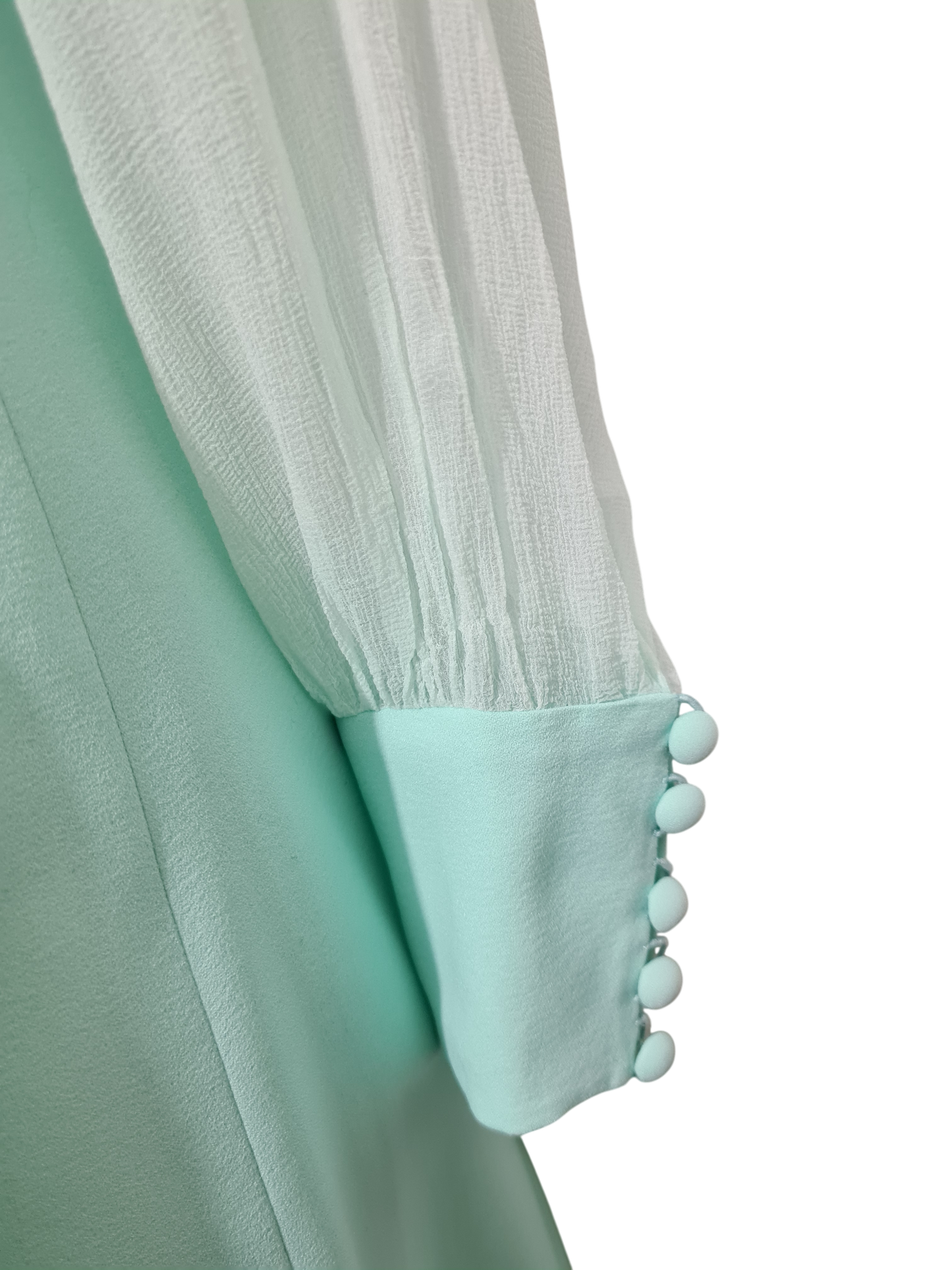 Robe longue vert d’eau faite main vintage 70s manches mousseline T.40-42