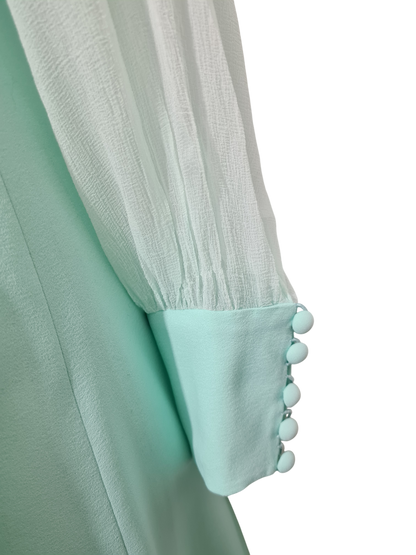 Robe longue vert d’eau faite main vintage 70s manches mousseline T.40-42