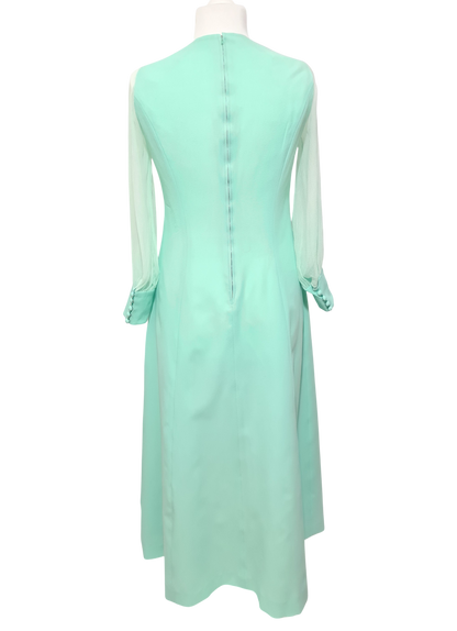 Robe longue vert d’eau faite main vintage 70s manches mousseline T.40-42
