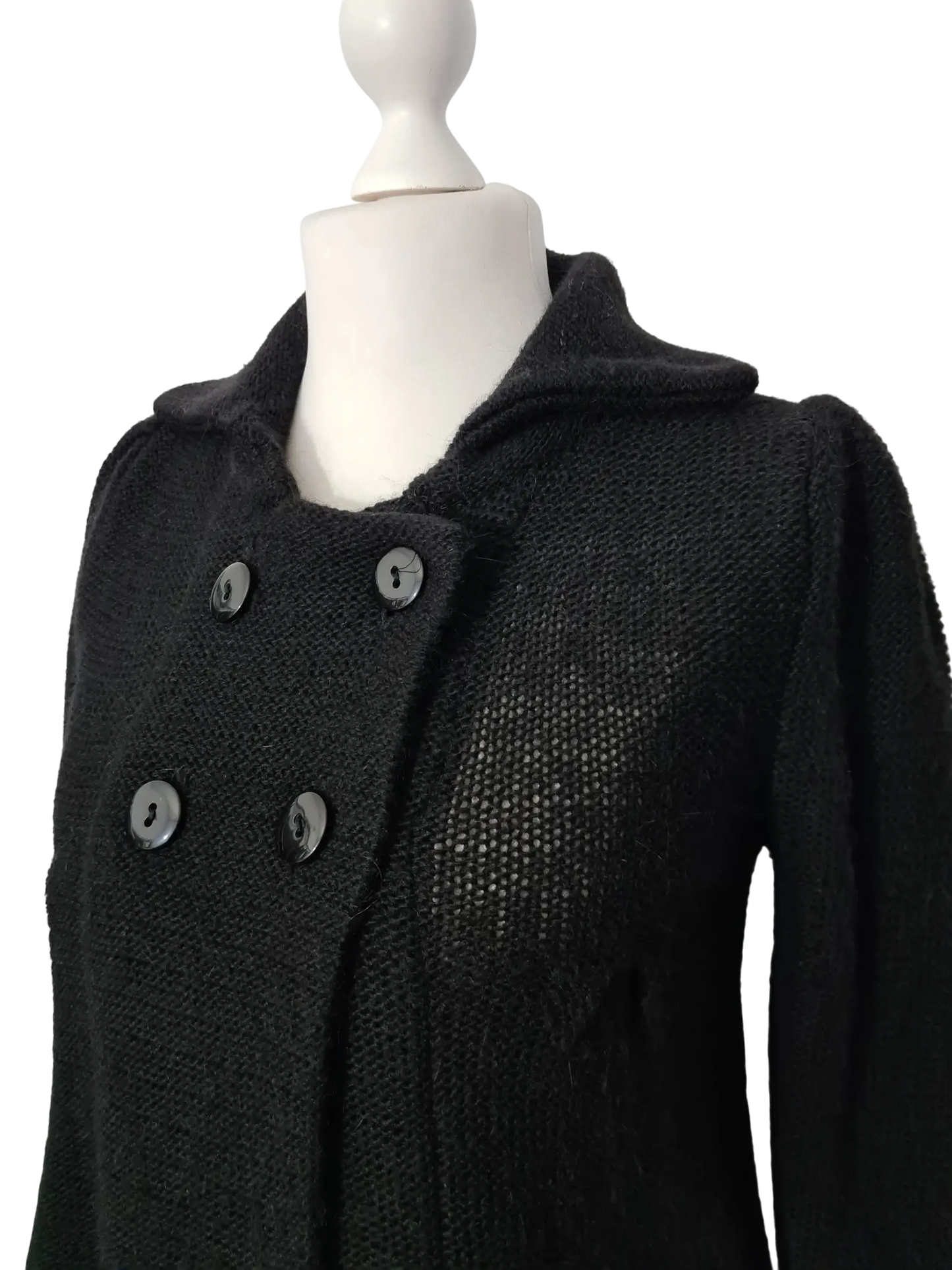 Pull noir à boutons T.XXL mohair laine made in Italy vintage 90s