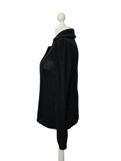 Pull noir à boutons T.XXL mohair laine made in Italy vintage 90s