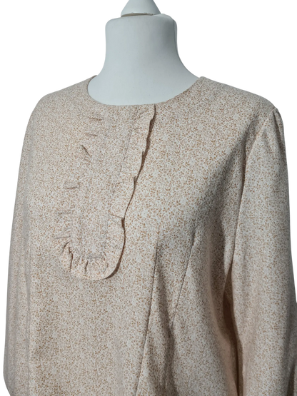 Blouse vintage fleurs beige cousue main T. 44 – manches bouffantes style années 80 Aucun fournisseur