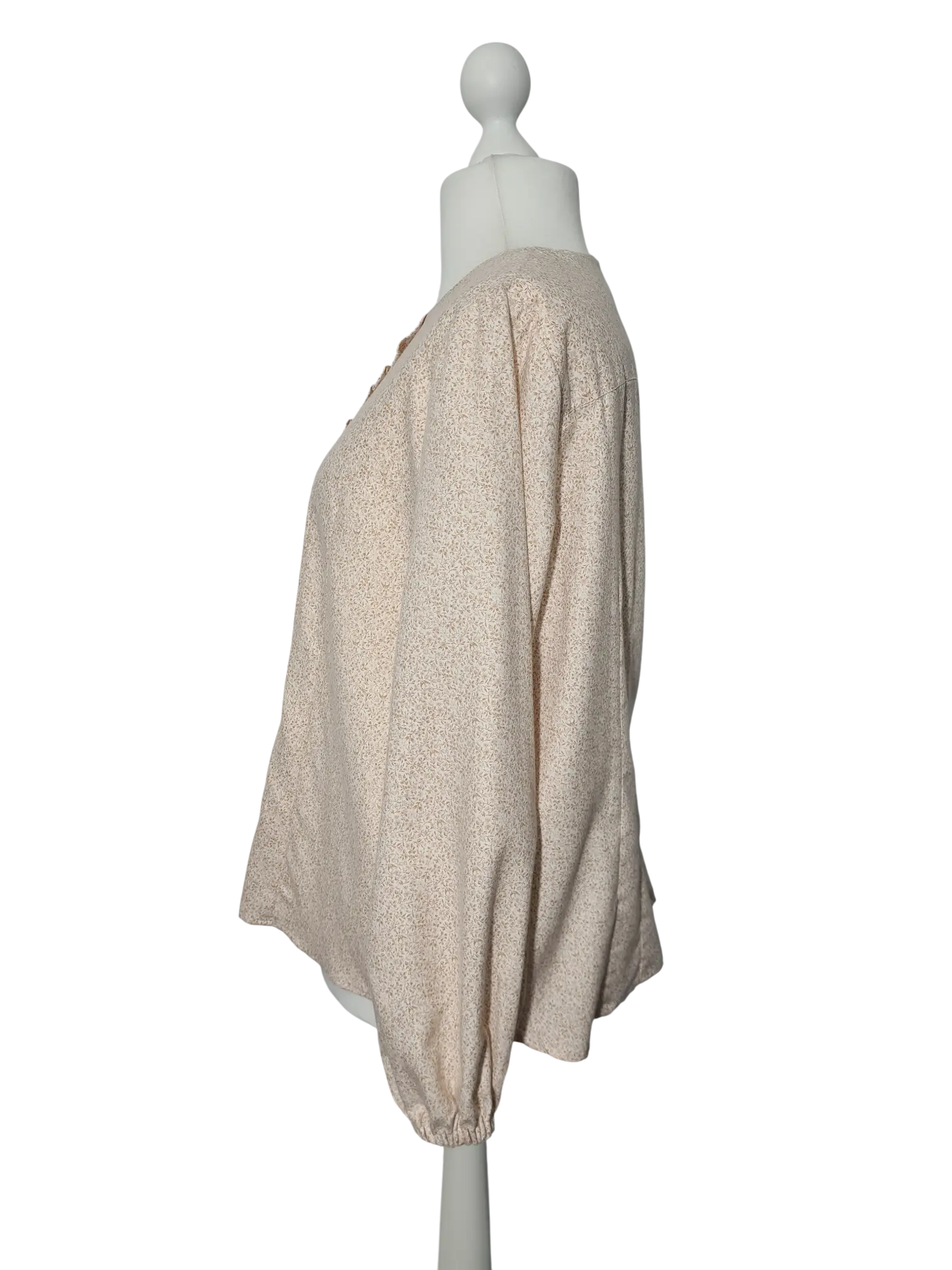 Blouse vintage fleurs beige cousue main T. 44 – manches bouffantes style années 80 Aucun fournisseur