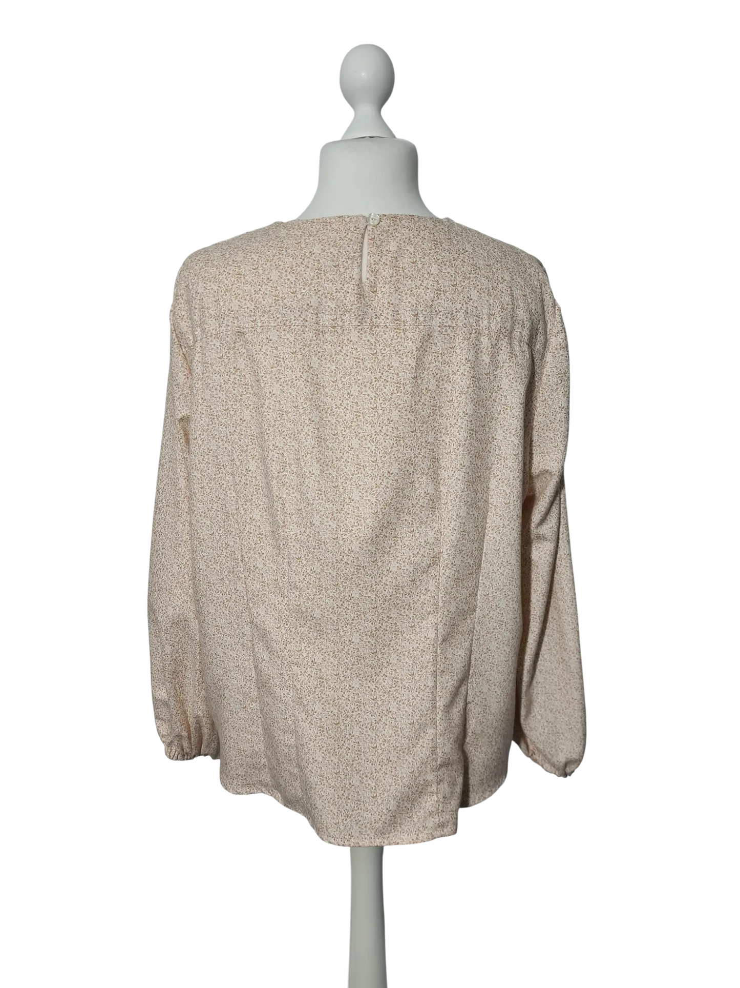 Blouse vintage fleurs beige cousue main T. 44 – manches bouffantes style années 80 Aucun fournisseur