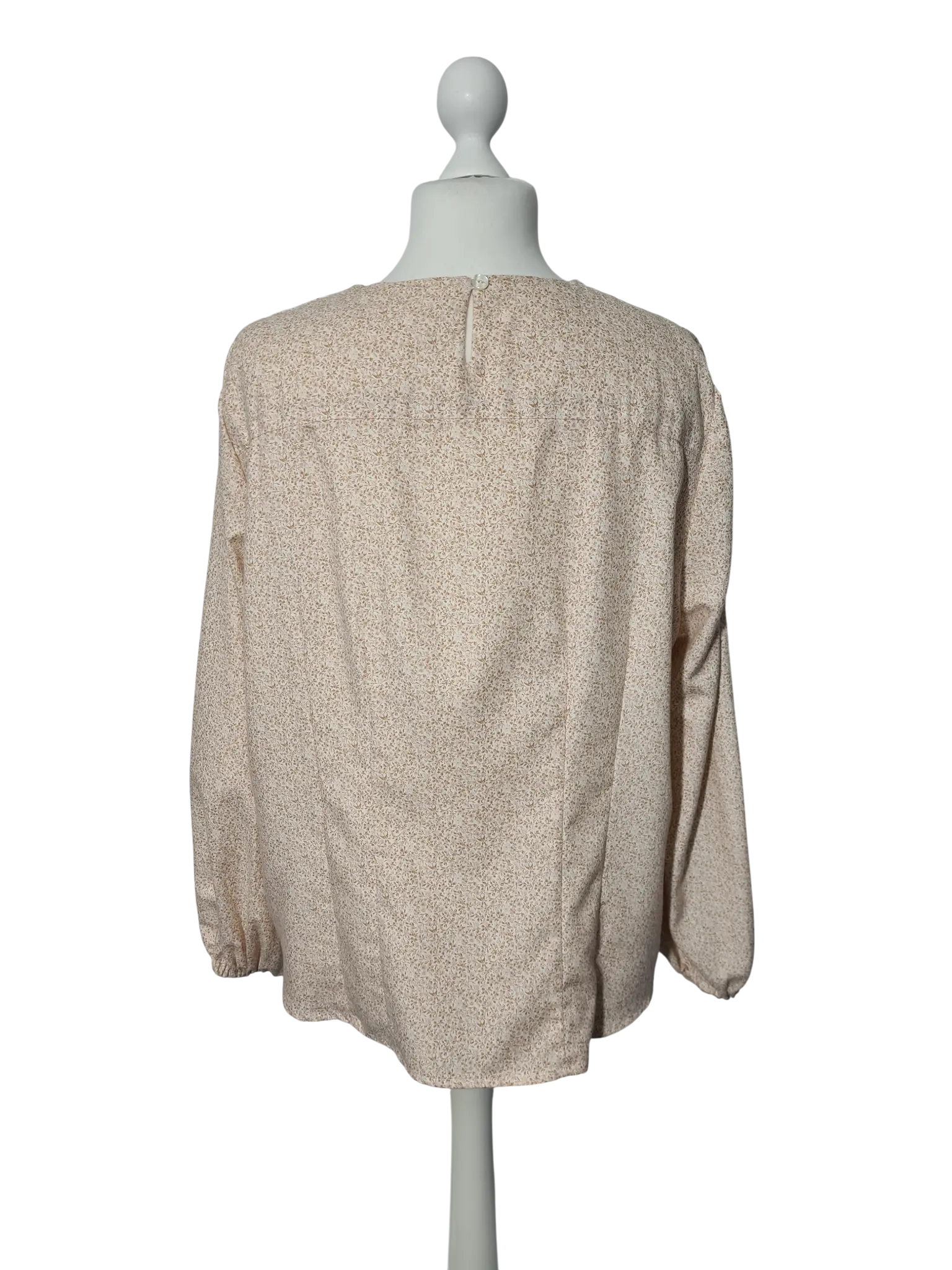 Blouse vintage fleurs beige cousue main T. 44 – manches bouffantes style années 80 Aucun fournisseur