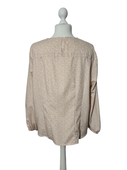 Blouse vintage fleurs beige cousue main T. 44 – manches bouffantes style années 80 Aucun fournisseur