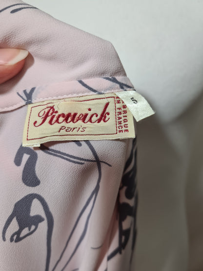 Chemisier rose pastel à motifs gris des années 80-90 EMMAUS