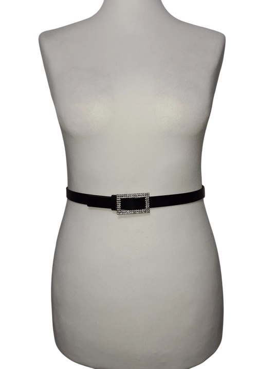 Ceinture femme noire fine cuir strass boucle chic T.S
