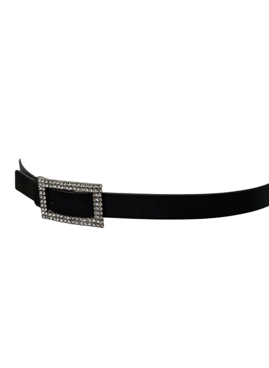 Ceinture femme noire fine cuir strass boucle chic T.S