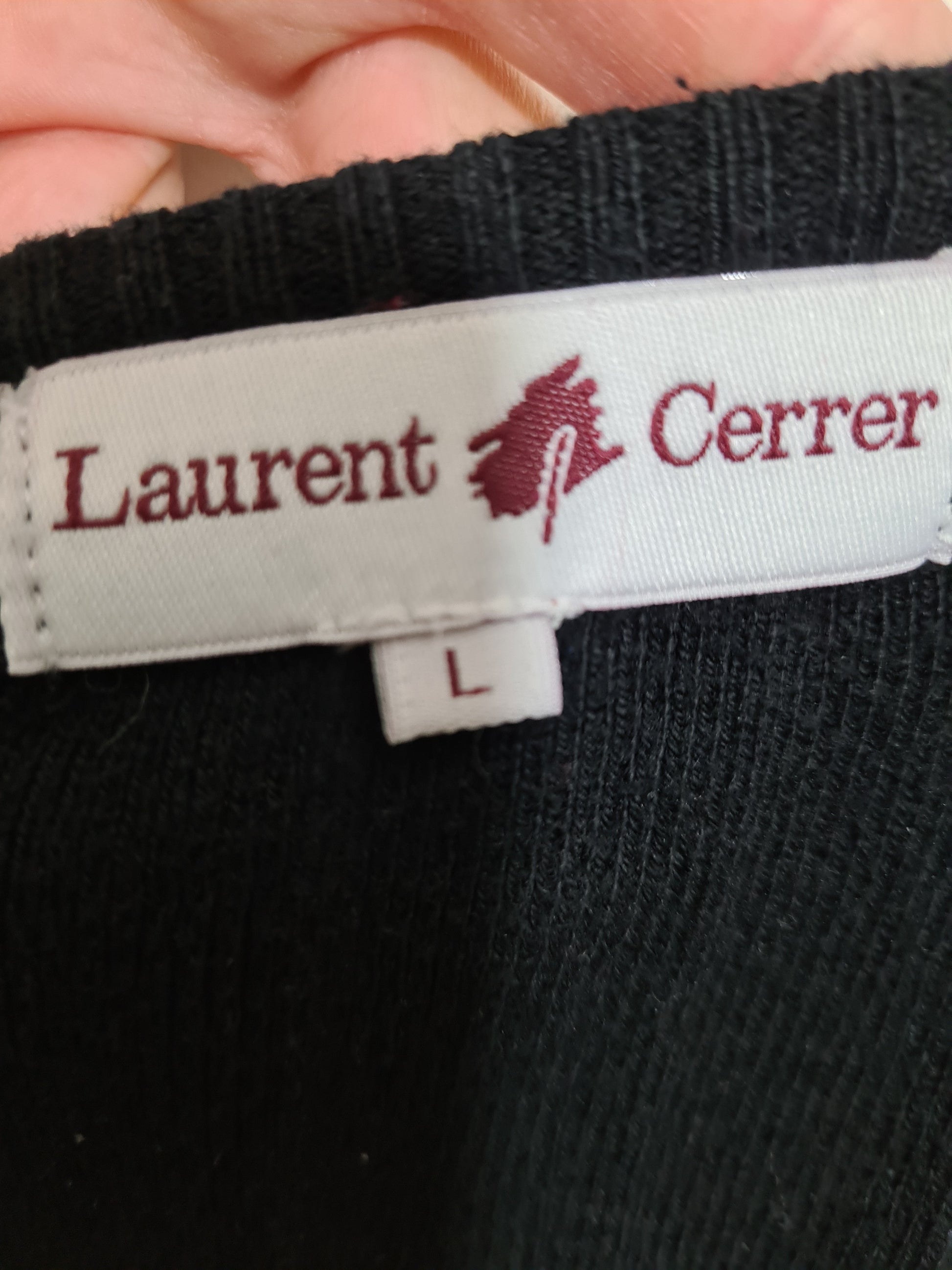 Pull noir Laurent Cerrer col V style épaules tombantes des années 90-2000 EMMAUS