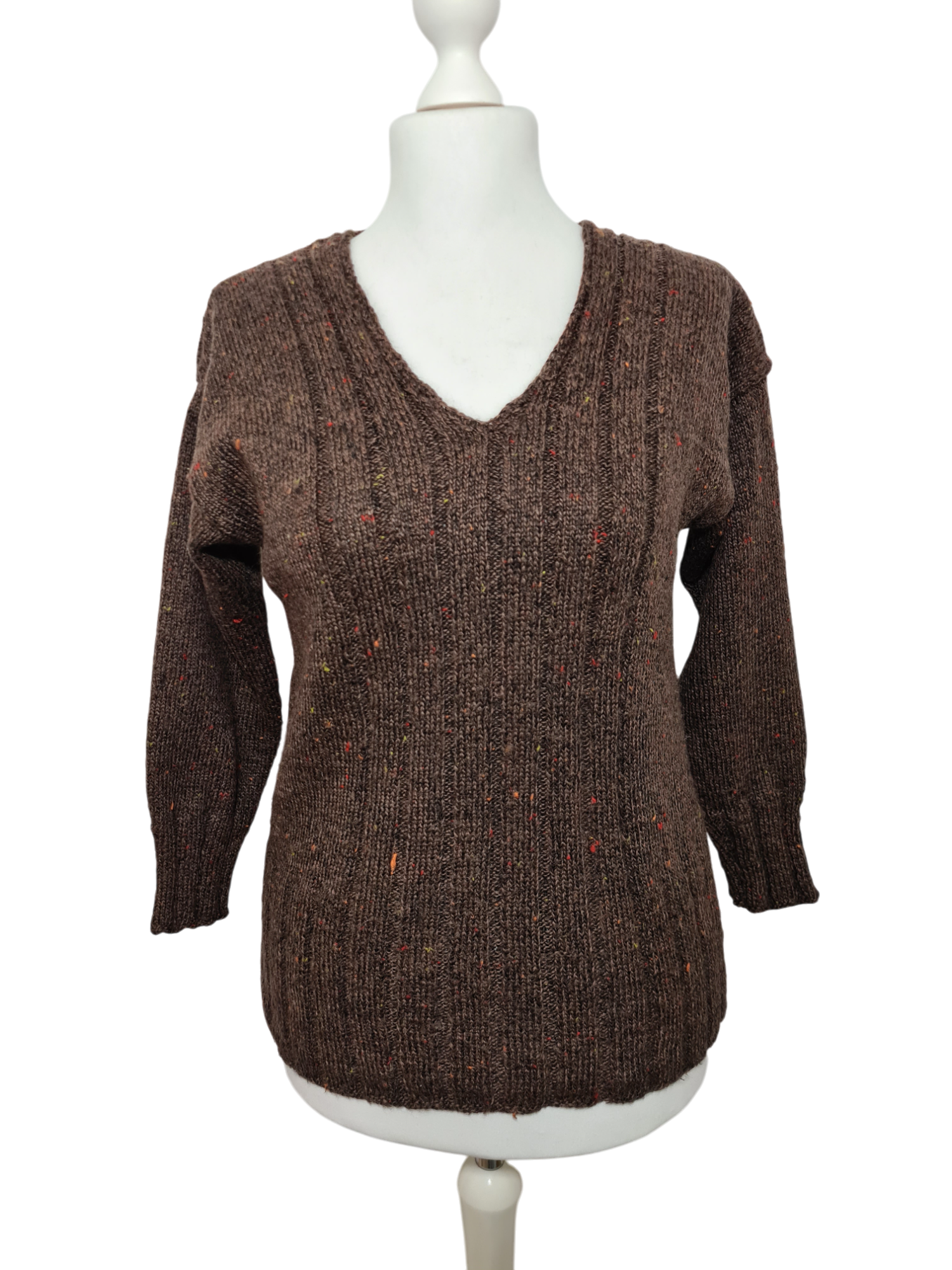 Pull en laine marron chiné multicolore des années 80-90 EMMAUS