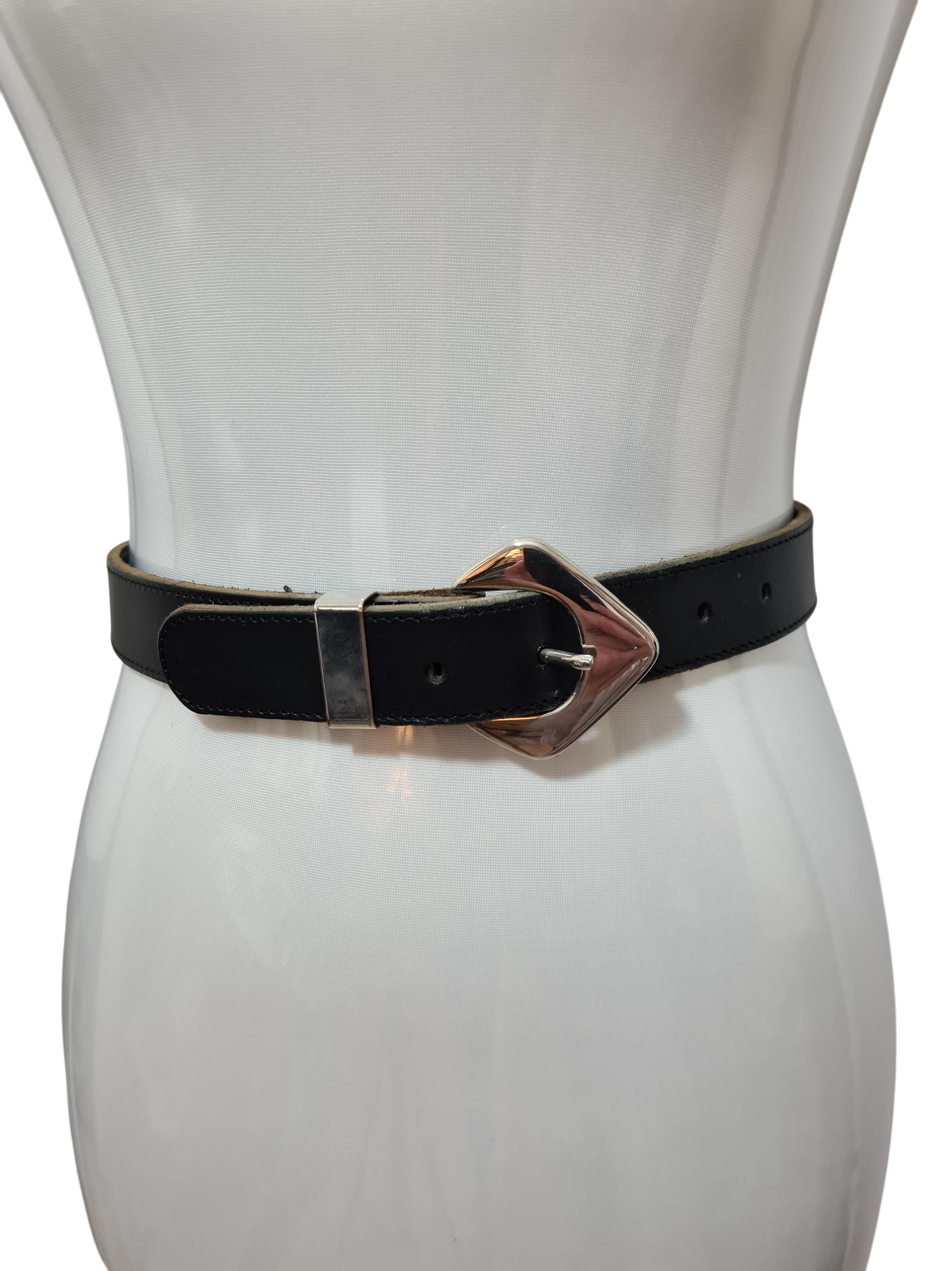 Ceinture noire en croûte de cuir vachette des années 80-90 - FRIPEO