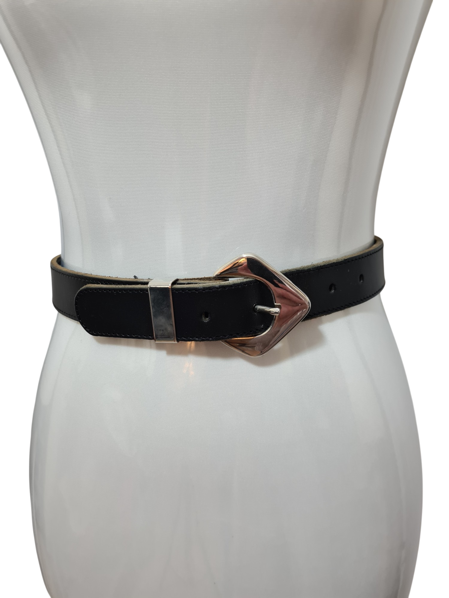 Ceinture noire en croûte de cuir vachette des années 80-90 - FRIPEO