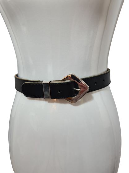 Ceinture noire en croûte de cuir vachette des années 80-90 - FRIPEO