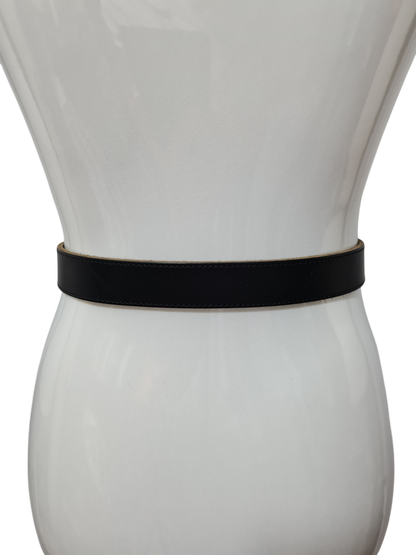 Ceinture noire en croûte de cuir vachette des années 80-90 - FRIPEO