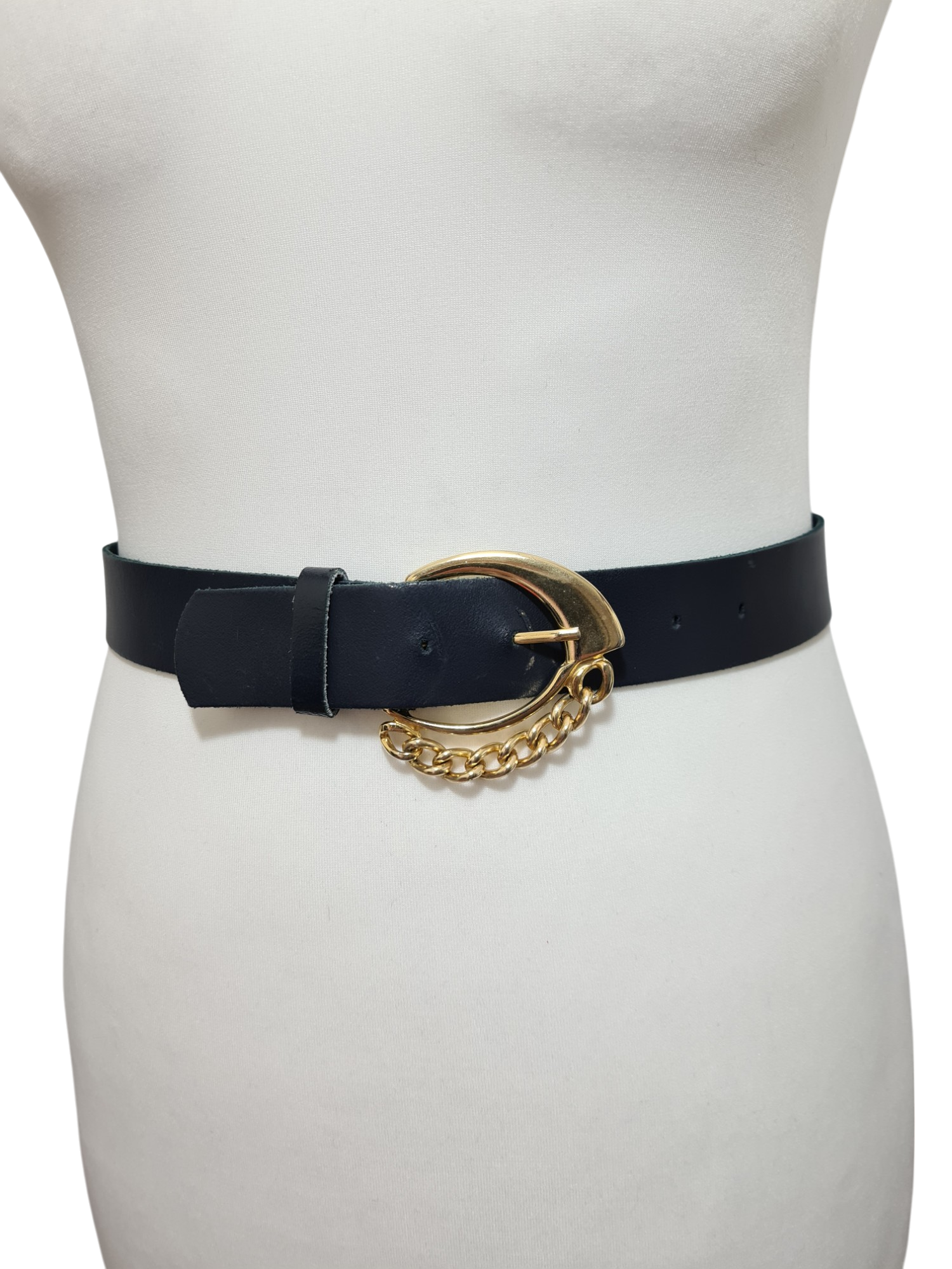Ceinture bleue marine en croûte de cuir des années 80-90 - FRIPEO