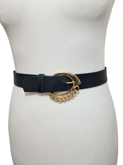 Ceinture bleue marine en croûte de cuir des années 80-90 - FRIPEO