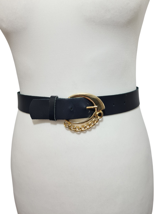 Ceinture bleue marine en croûte de cuir des années 80-90 - FRIPEO