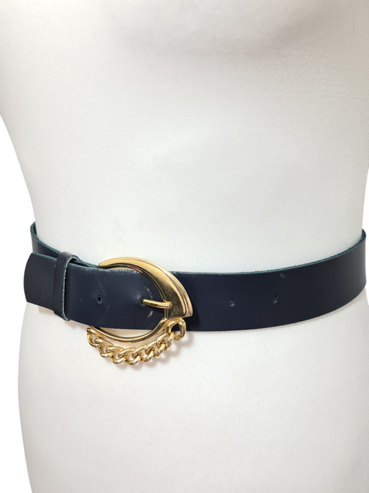 Ceinture bleue marine en croûte de cuir des années 80-90 - FRIPEO