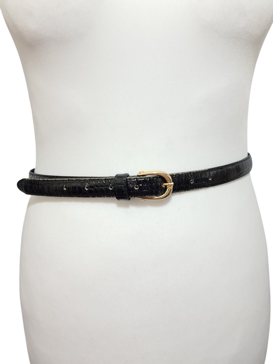 Ceinture noire en croûte de cuir vachette des années 90 - FRIPEO