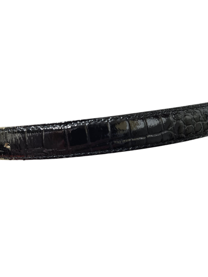 Ceinture noire en croûte de cuir vachette des années 90 - FRIPEO