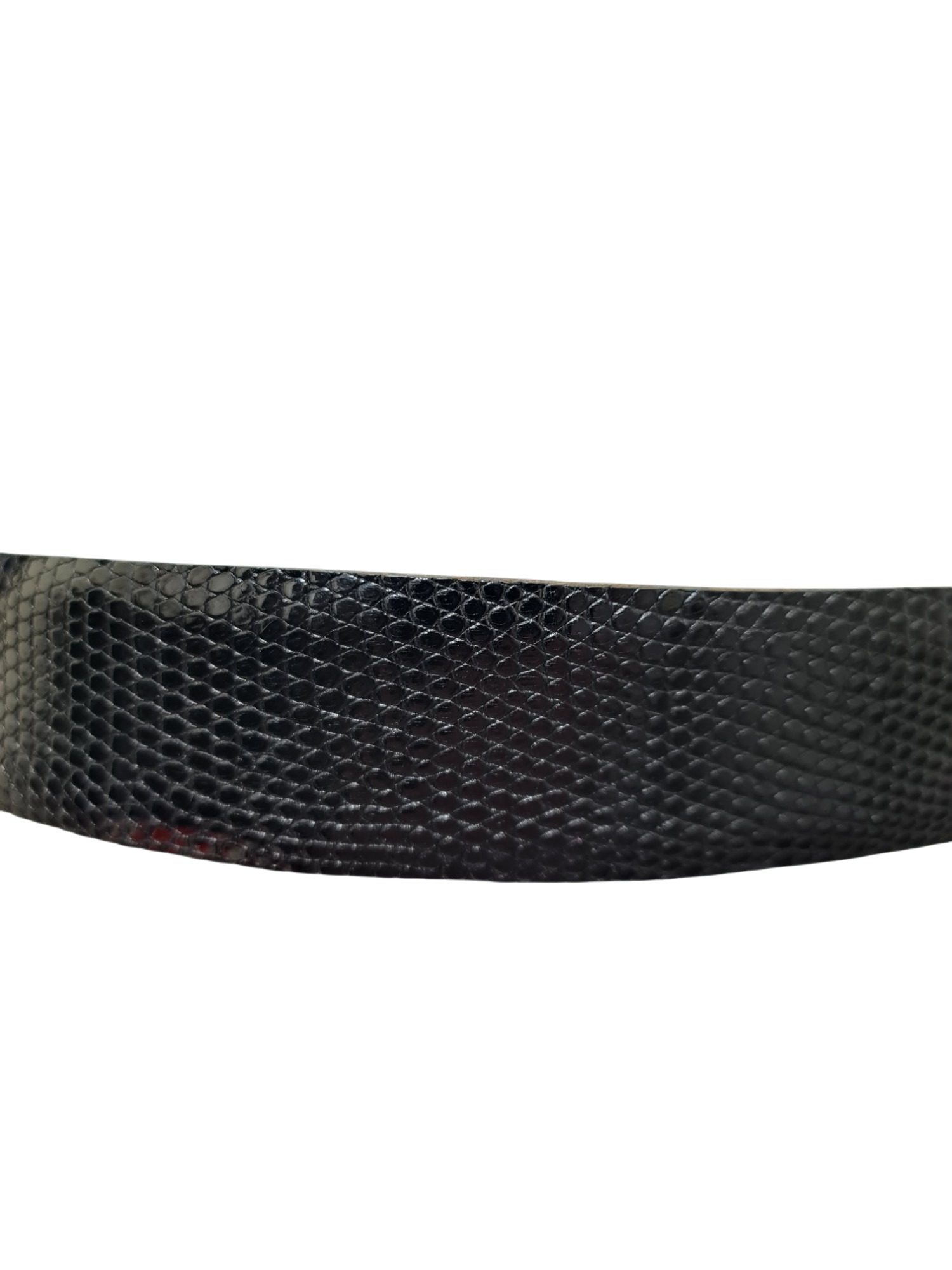 Ceinture large noire en cuir de lézard des années 80 - FRIPEO