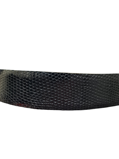 Ceinture large noire en cuir de lézard des années 80 - FRIPEO