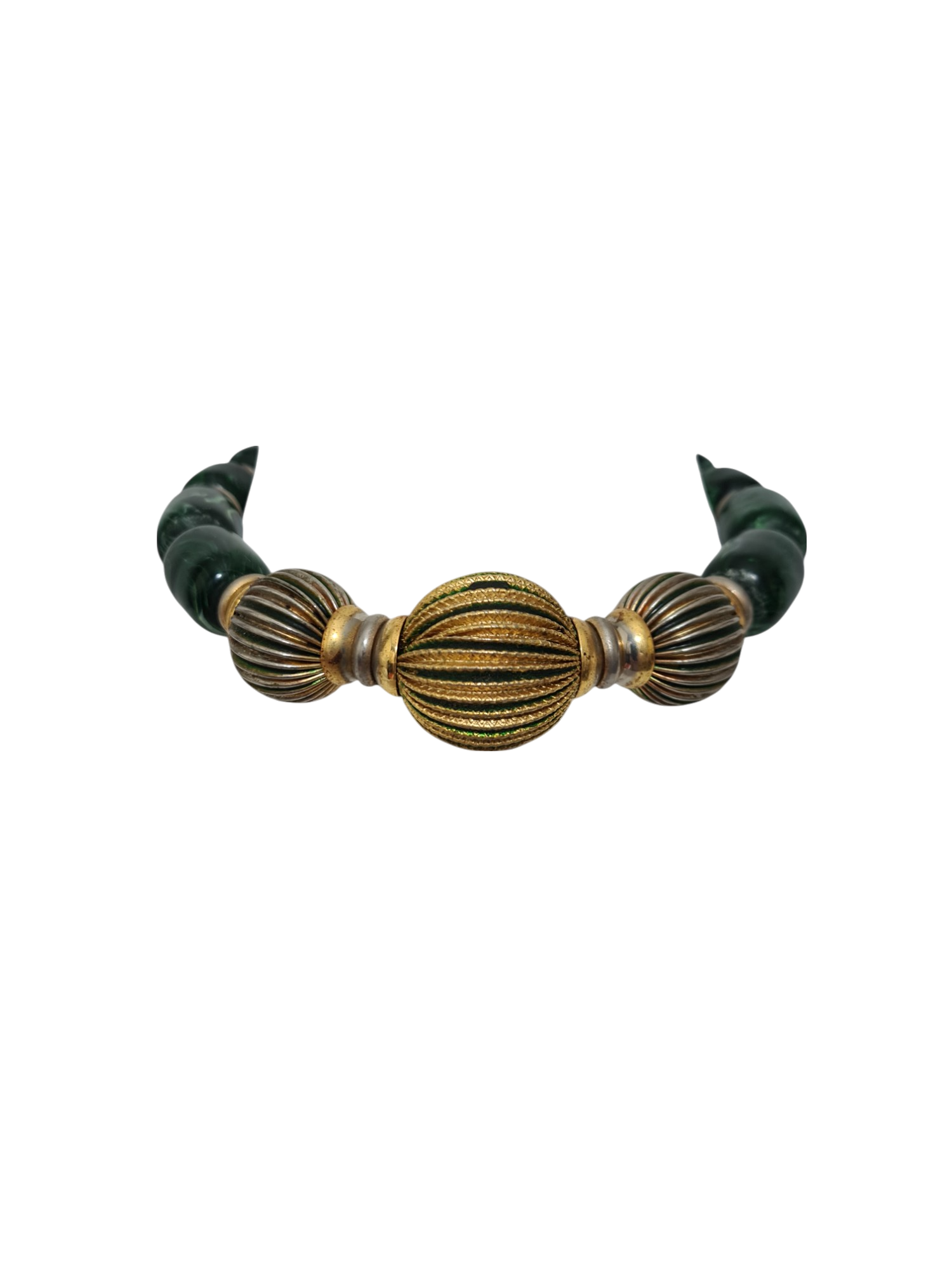 Collier fantaisie vert et doré des années 90-2000 Brocante