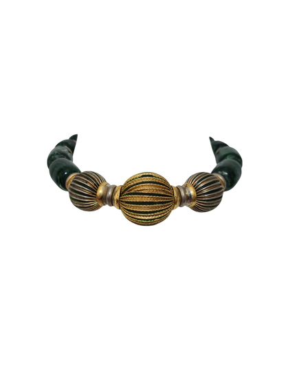 Collier fantaisie vert et doré des années 90-2000 Brocante
