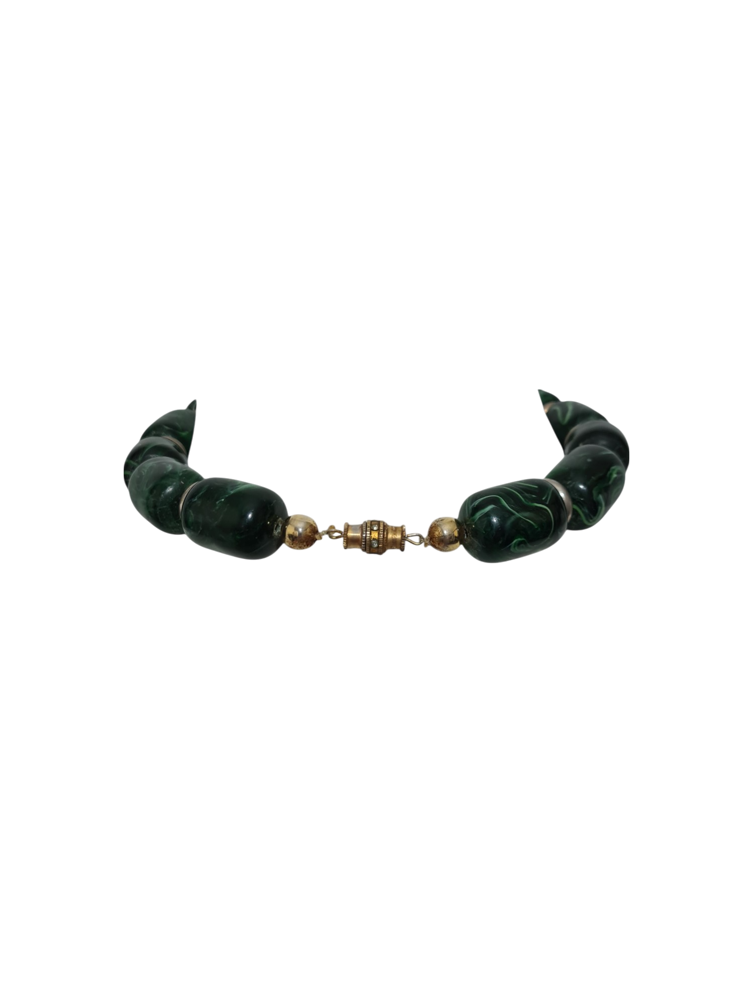 Collier fantaisie vert et doré des années 90-2000 Brocante