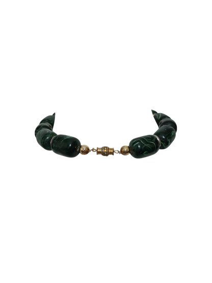 Collier fantaisie vert et doré des années 90-2000 Brocante