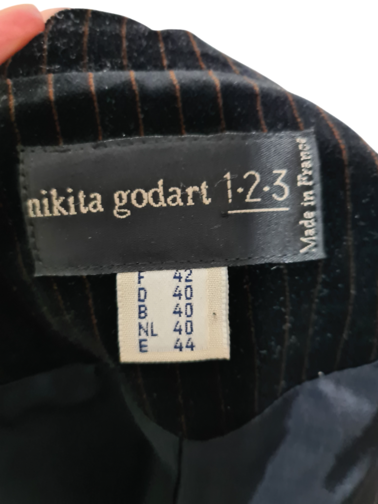 Veste noire en velours à rayures 123 Nikita Godart des années 90-2000 Brocante