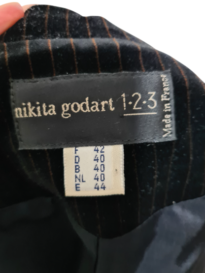 Veste noire en velours à rayures 123 Nikita Godart des années 90-2000 Brocante