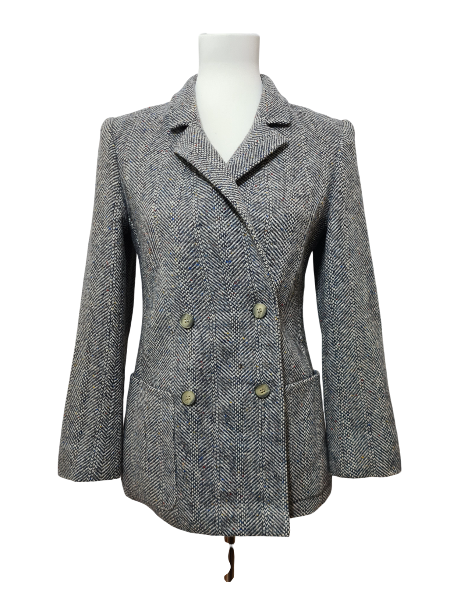 Veste grise croisée en laine vierge des années 70-80 Brocante