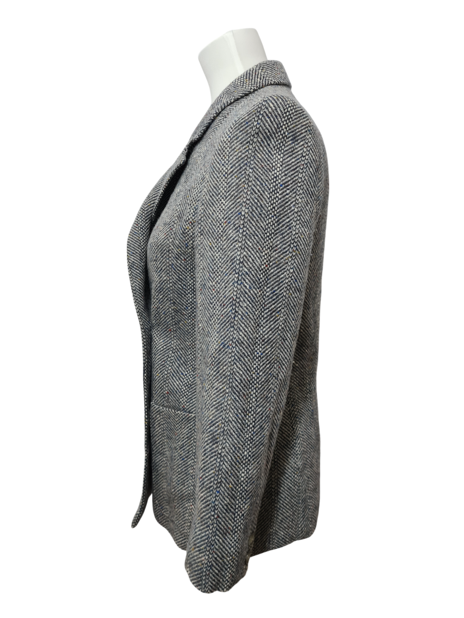 Veste grise croisée en laine vierge des années 70-80 Brocante