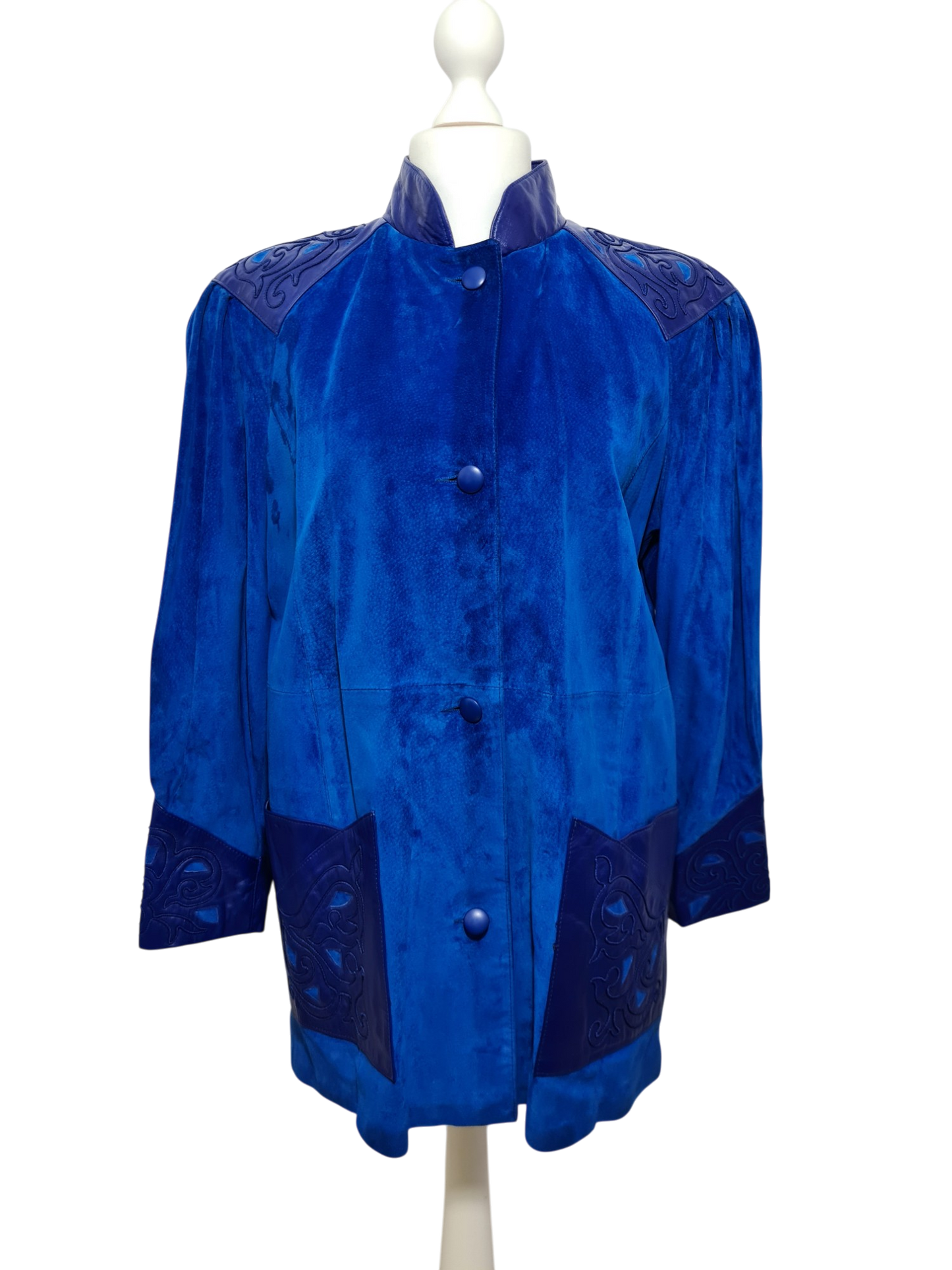Ensemble femme en cuir bleu électrique des années 80 EMMAUS