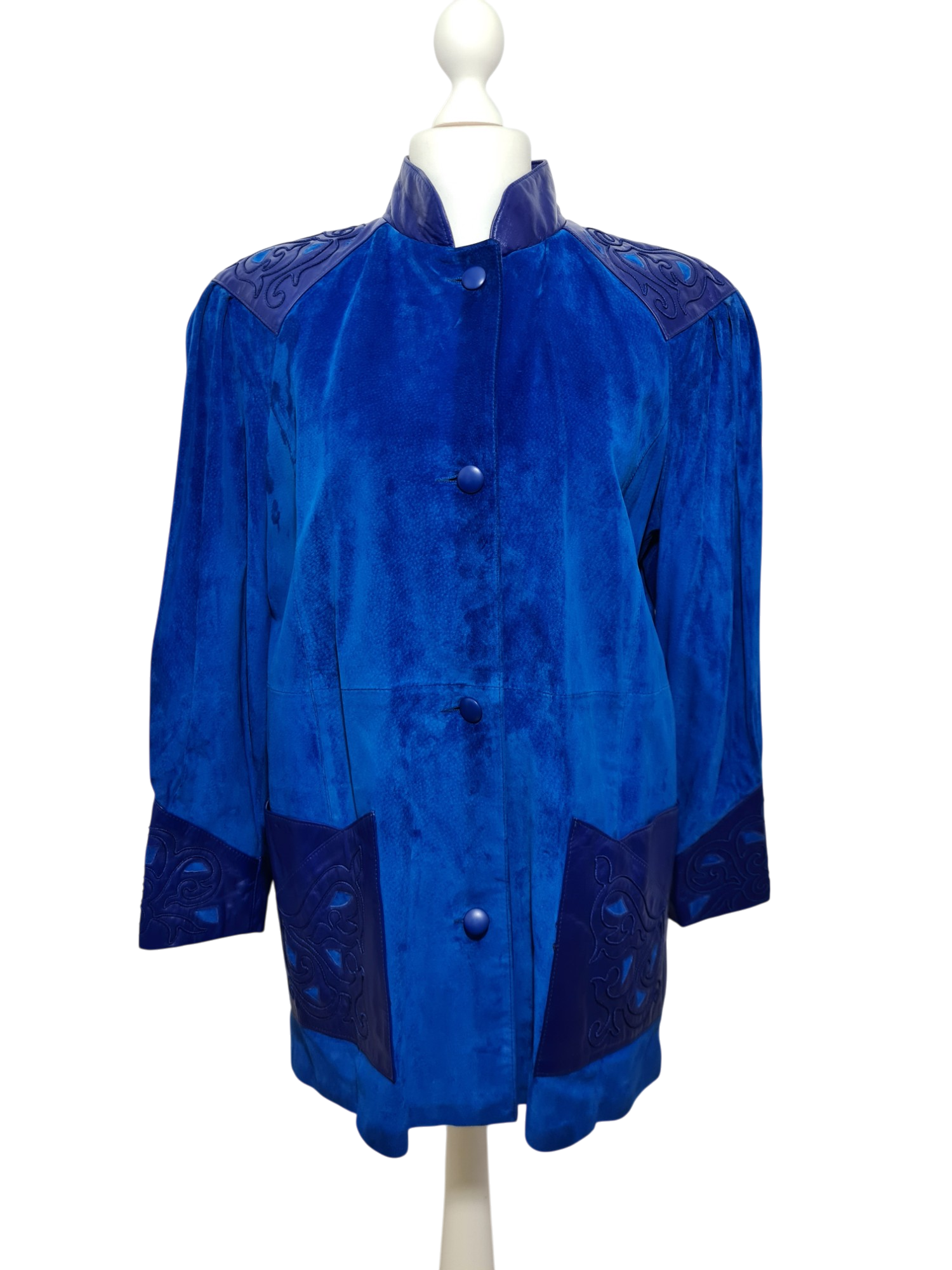 Ensemble femme en cuir bleu électrique des années 80 EMMAUS