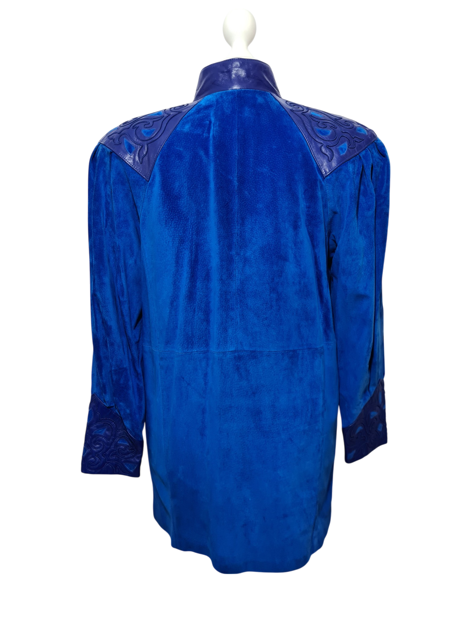 Ensemble femme en cuir bleu électrique des années 80 EMMAUS